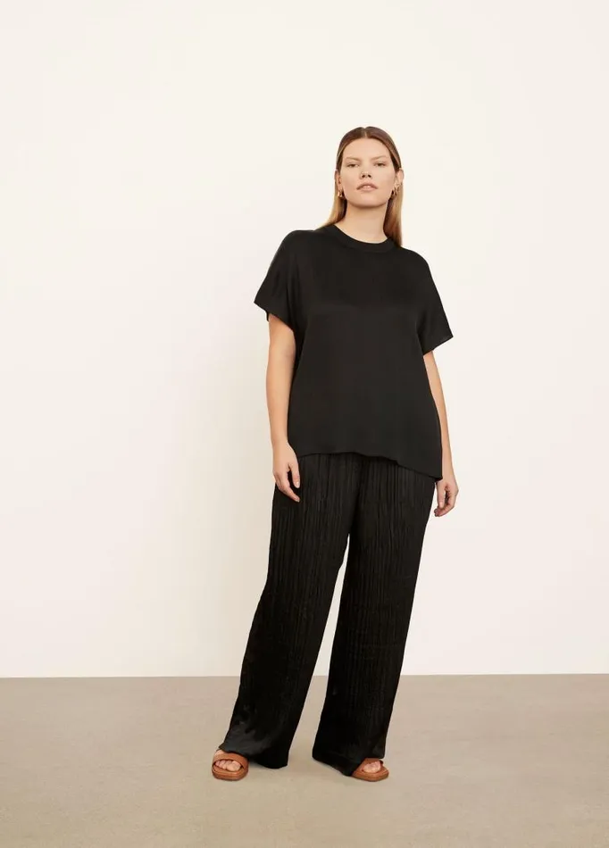 Women Extended Sizes Vince RibTrim FlutterSleeve Shell Black