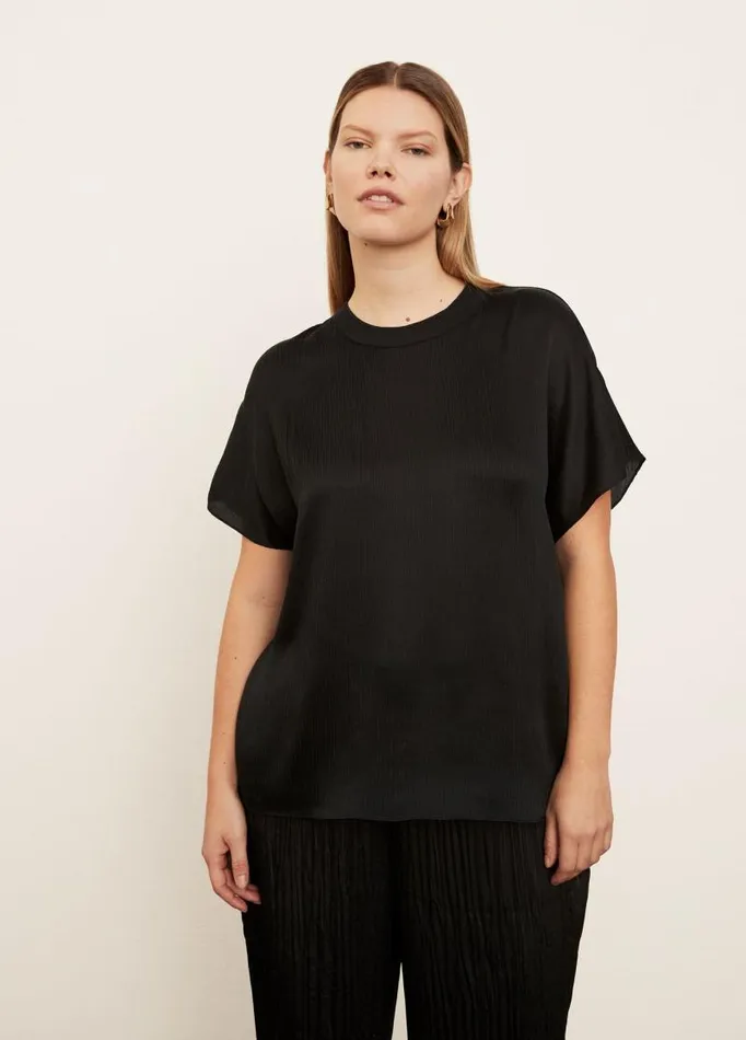 Women Extended Sizes Vince RibTrim FlutterSleeve Shell Black