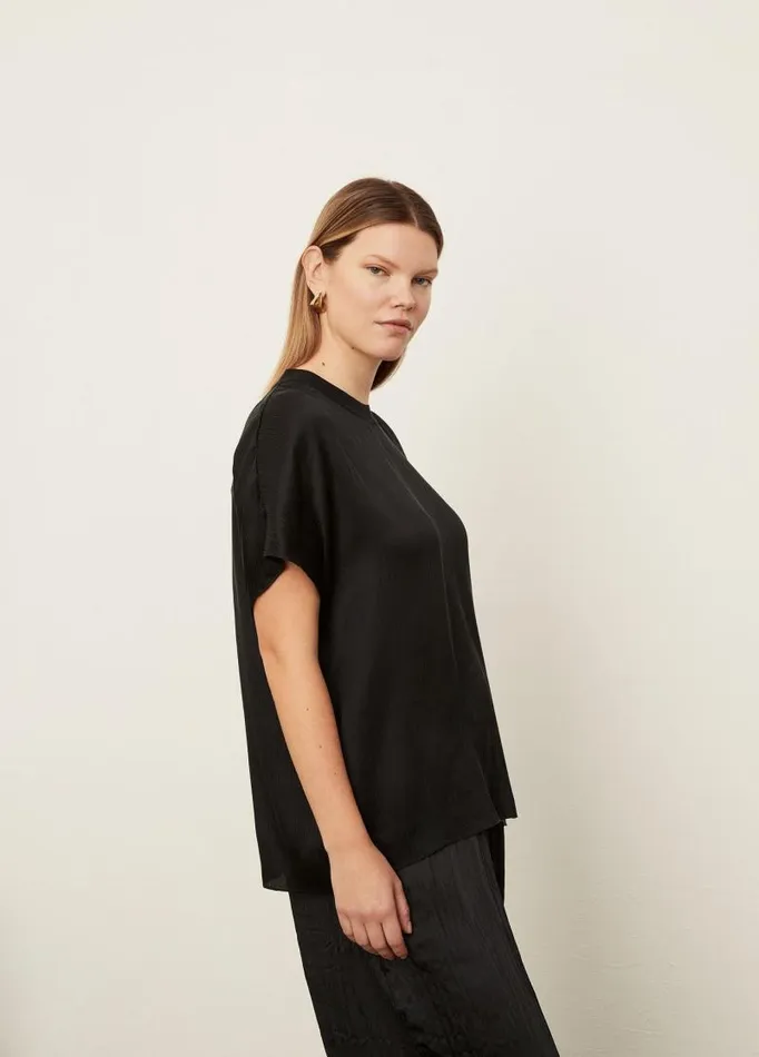 Women Extended Sizes Vince RibTrim FlutterSleeve Shell Black
