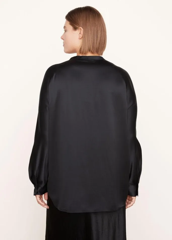 Women Extended Sizes Vince Satin Band Collar Blouse Black