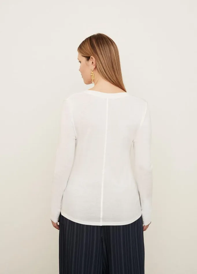 Women Extended Sizes Vince Scoop Neck Long Sleeve TShirt Optic White