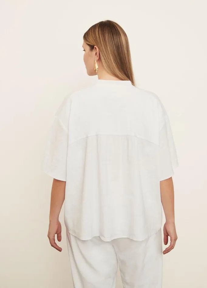 Women Extended Sizes Vince Short Sleeve Shirred Band Collar Blouse Optic White