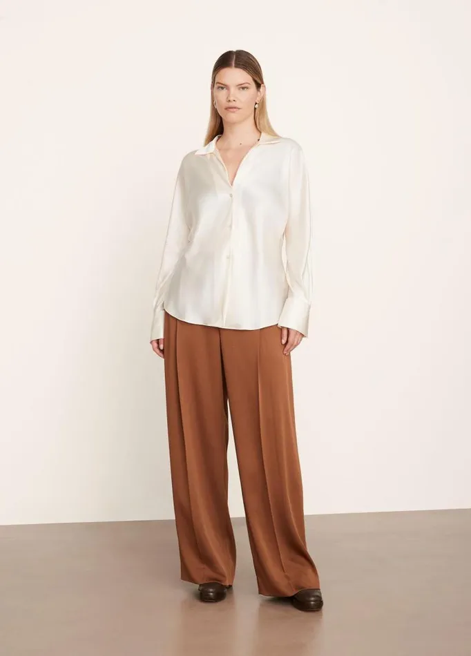 Women Extended Sizes Vince Silk Bias Long Sleeve Blouse Chiffon
