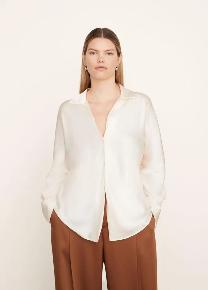 Women Extended Sizes Vince Silk Bias Long Sleeve Blouse Chiffon
