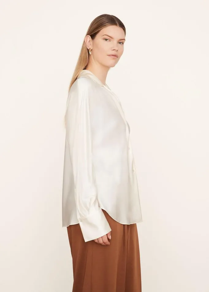 Women Extended Sizes Vince Silk Bias Long Sleeve Blouse Chiffon