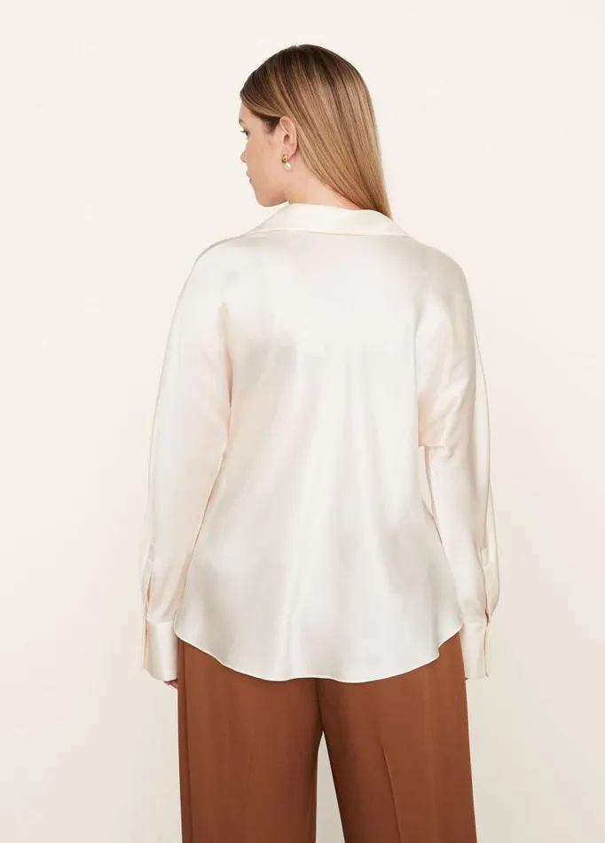 Women Extended Sizes Vince Silk Bias Long Sleeve Blouse Chiffon