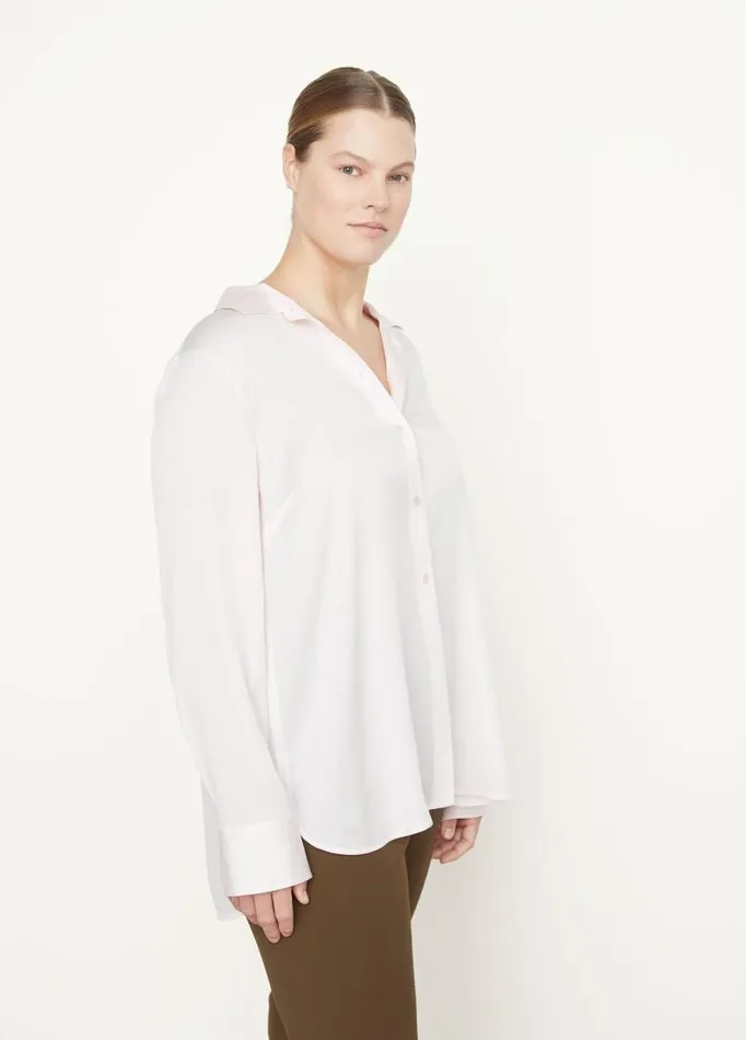 Women Extended Sizes Vince SlimFitted StretchSilk Shirt Rosewater
