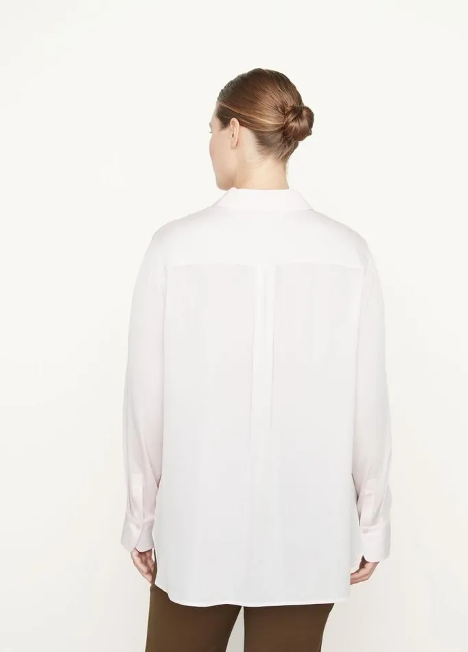 Women Extended Sizes Vince SlimFitted StretchSilk Shirt Rosewater