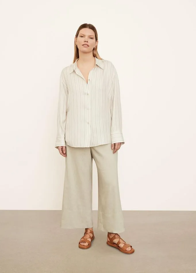Women Extended Sizes Vince Stripe Sculpted Long Sleeve Shirt Off White