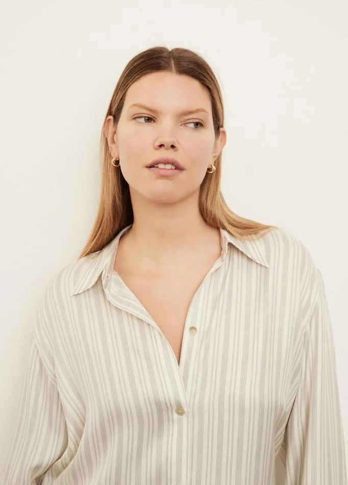 Women Extended Sizes Vince Stripe Sculpted Long Sleeve Shirt Off White