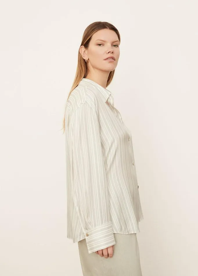 Women Extended Sizes Vince Stripe Sculpted Long Sleeve Shirt Off White