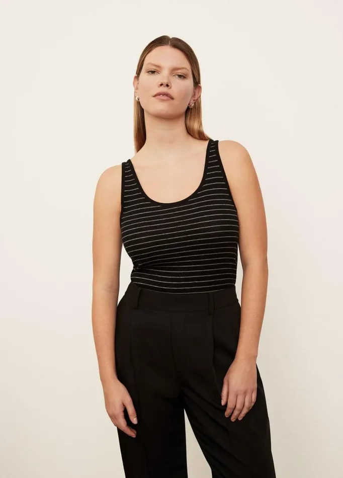 Women Extended Sizes Vince Striped Scoop Neck Camisole Blackoff White