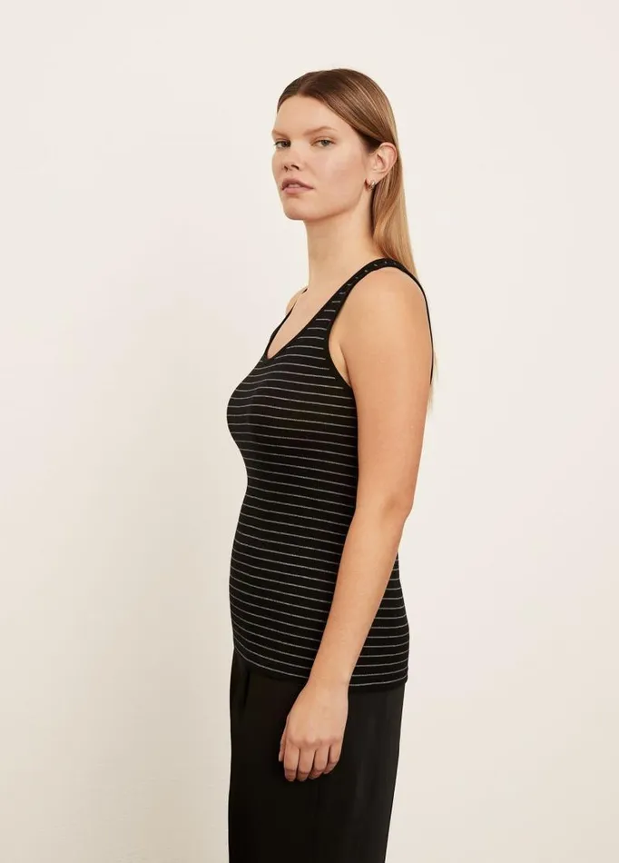 Women Extended Sizes Vince Striped Scoop Neck Camisole Blackoff White