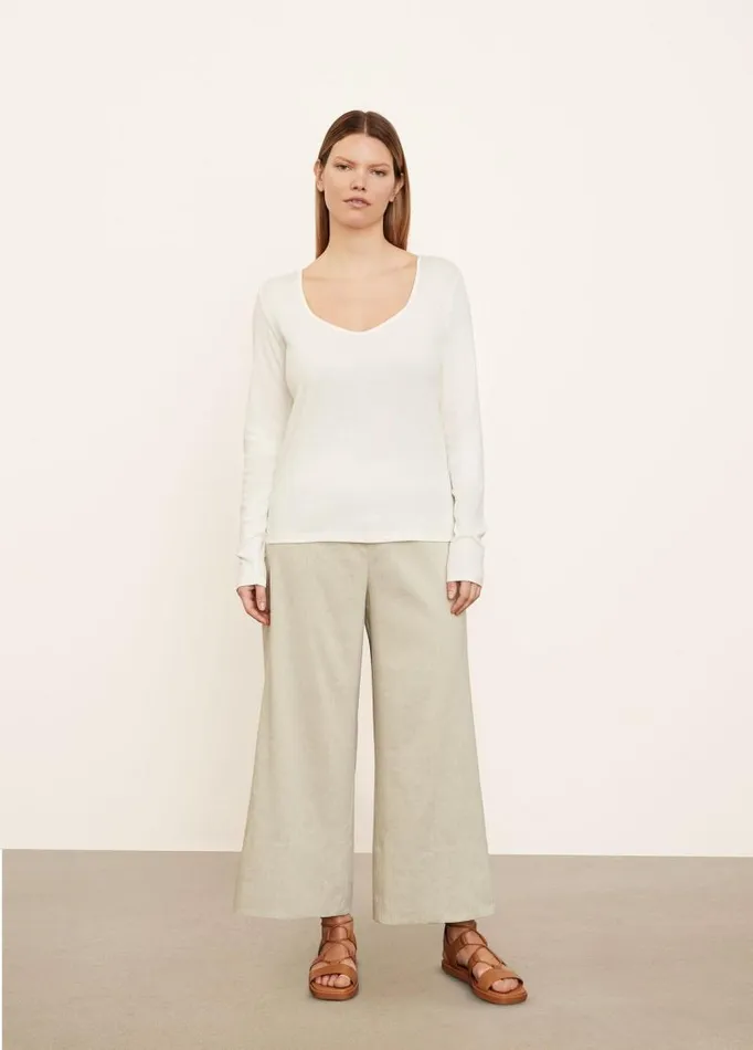 Women Extended Sizes Vince SweetheartNeck Long Sleeve TShirt Off White