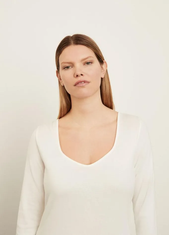 Women Extended Sizes Vince SweetheartNeck Long Sleeve TShirt Off White