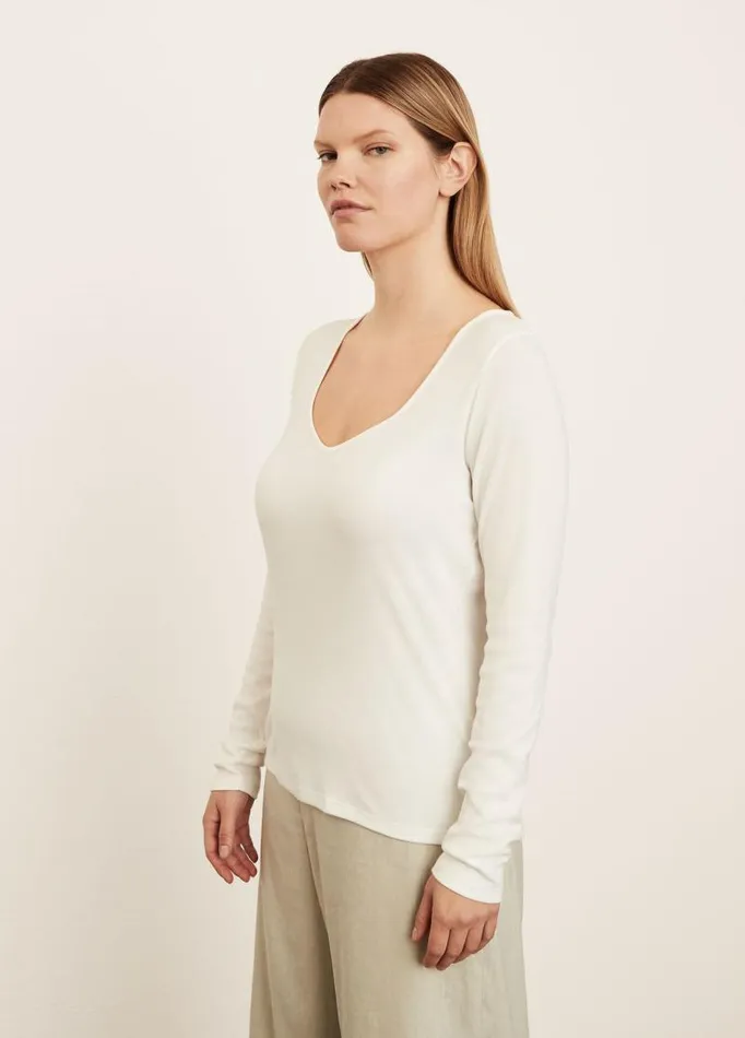 Women Extended Sizes Vince SweetheartNeck Long Sleeve TShirt Off White