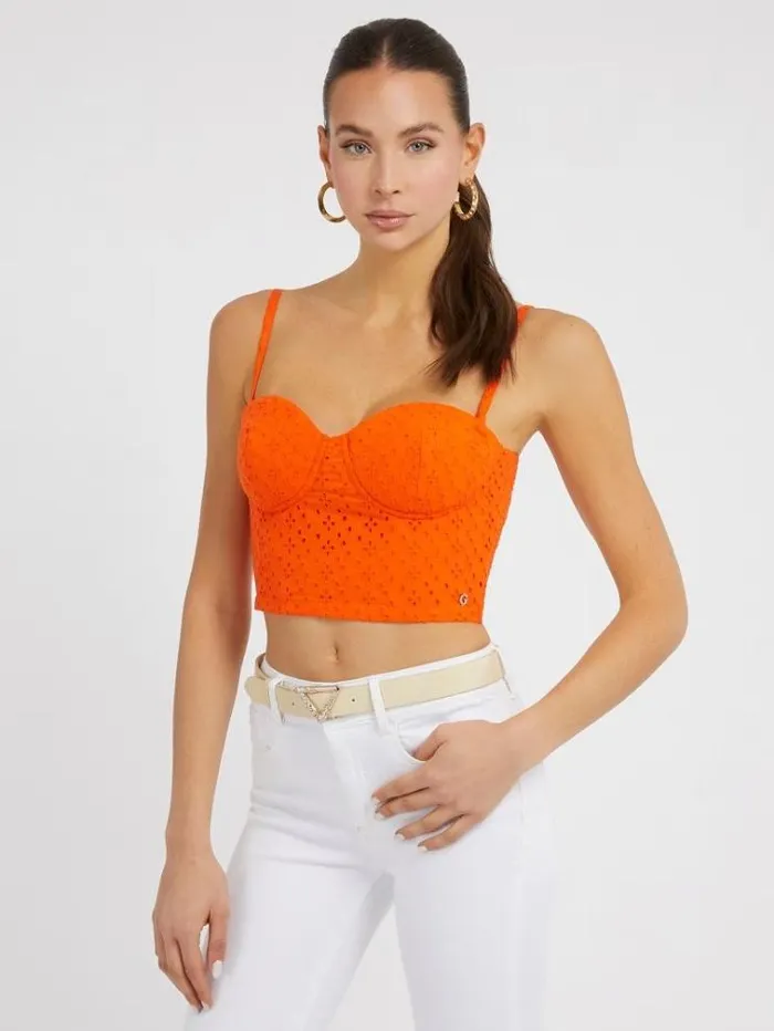 Women Eyelets Bustier Top Orange Guess Tops And Shirts
