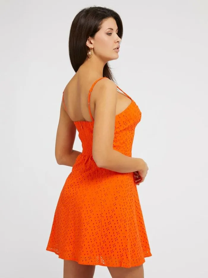 Women Eyelets Cotton Dress Orange Guess Dresses And Jumpsuits