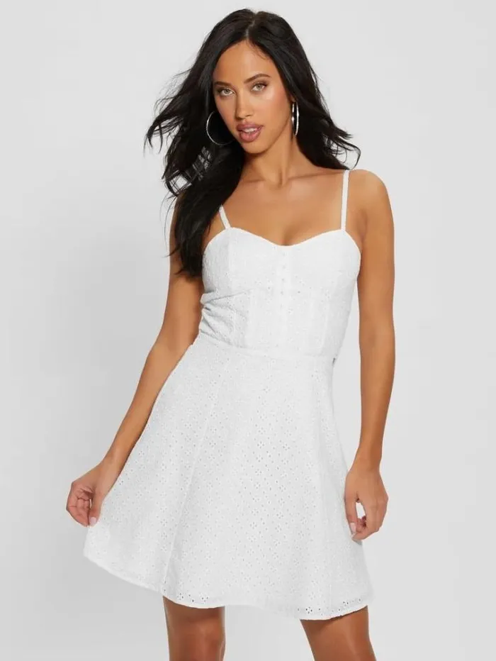 Women Eyelets Dress White Guess Dresses And Jumpsuits