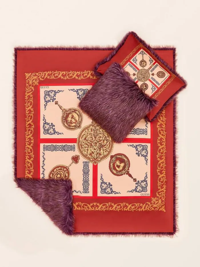 Women Faux Fur Blanket Burgundy Guess Home Collection