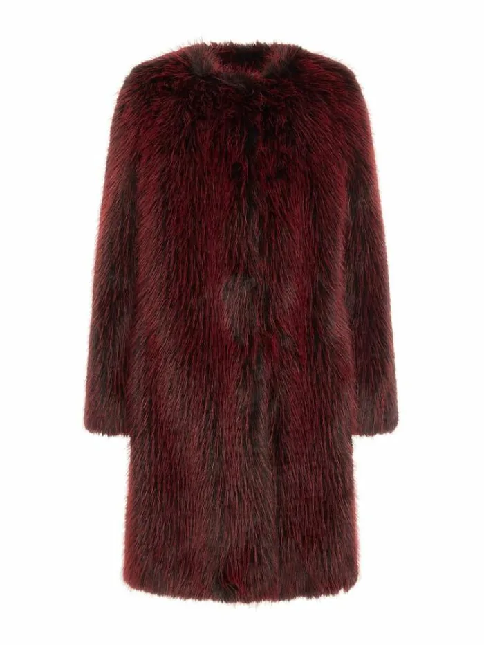 Women Faux Fur Coat Burgundy Guess Coats And Jackets
