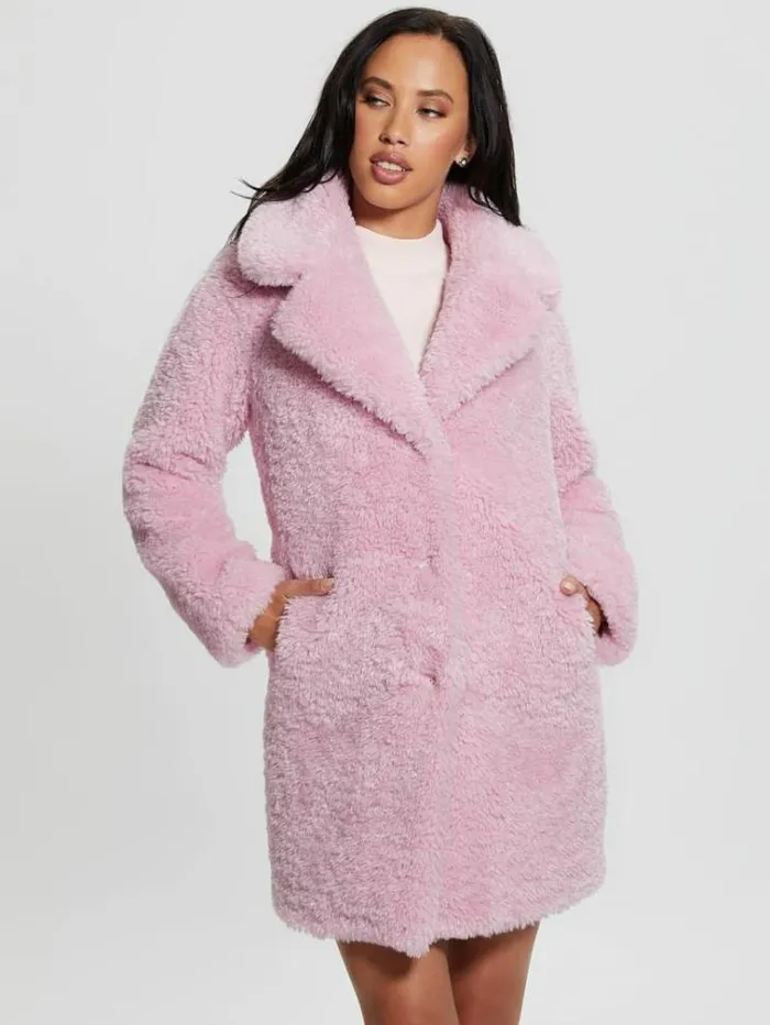 Women Faux Fur Coat Lilac Guess Coats And Jackets