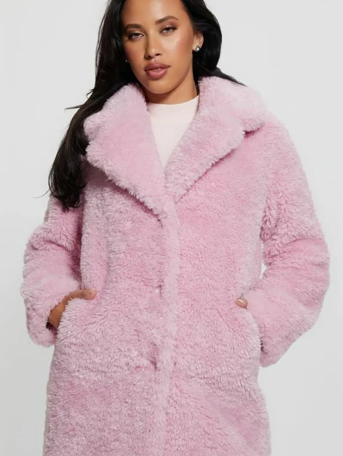 Women Faux Fur Coat Lilac Guess Coats And Jackets