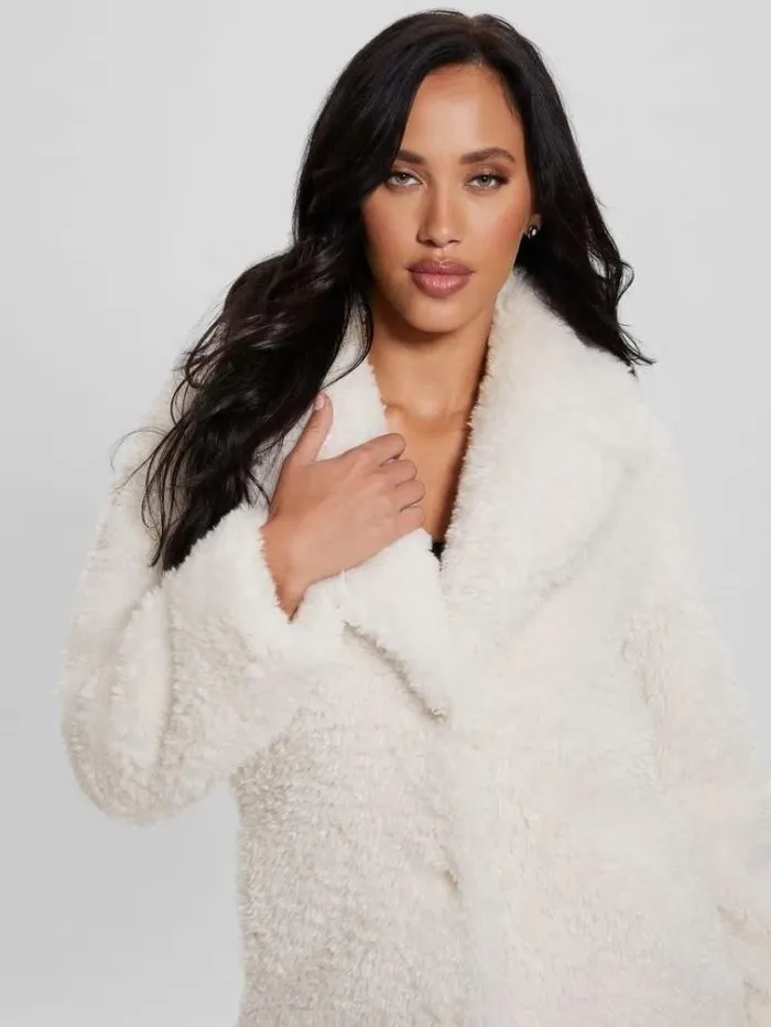 Women Faux Fur Coat White Guess Coats And Jackets