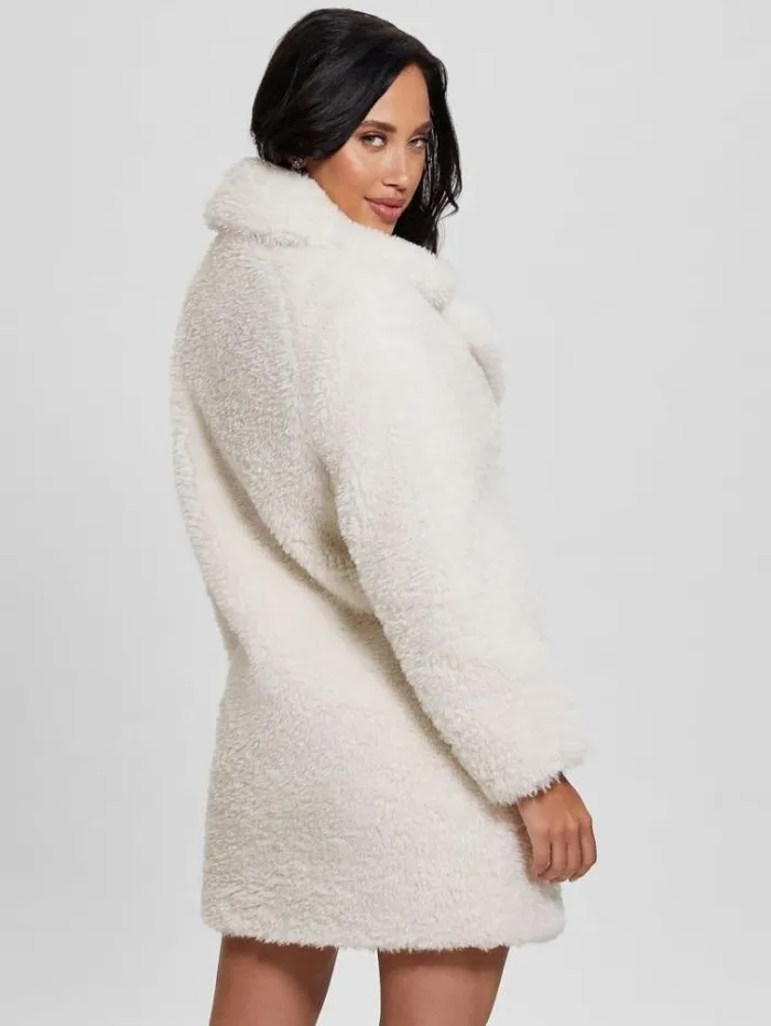 Women Faux Fur Coat White Guess Coats And Jackets