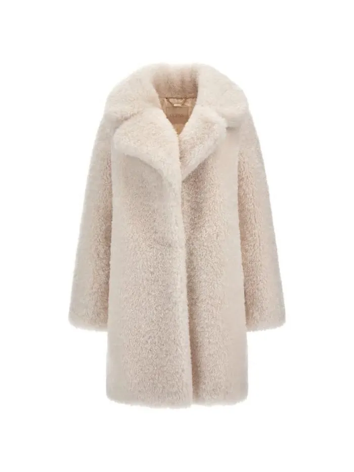 Women Faux Fur Coat White Guess Coats And Jackets