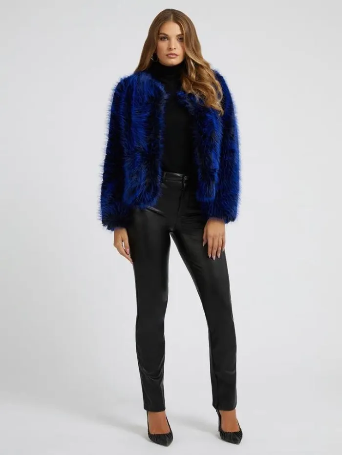 Women Faux Fur Jacket Blue Guess Coats And Jackets
