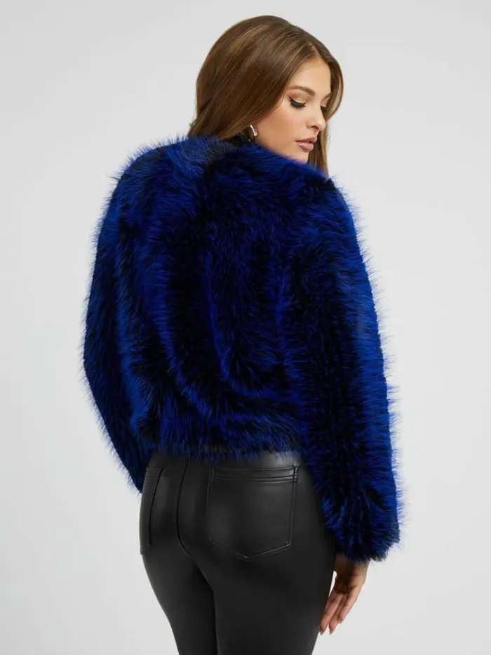 Women Faux Fur Jacket Blue Guess Coats And Jackets