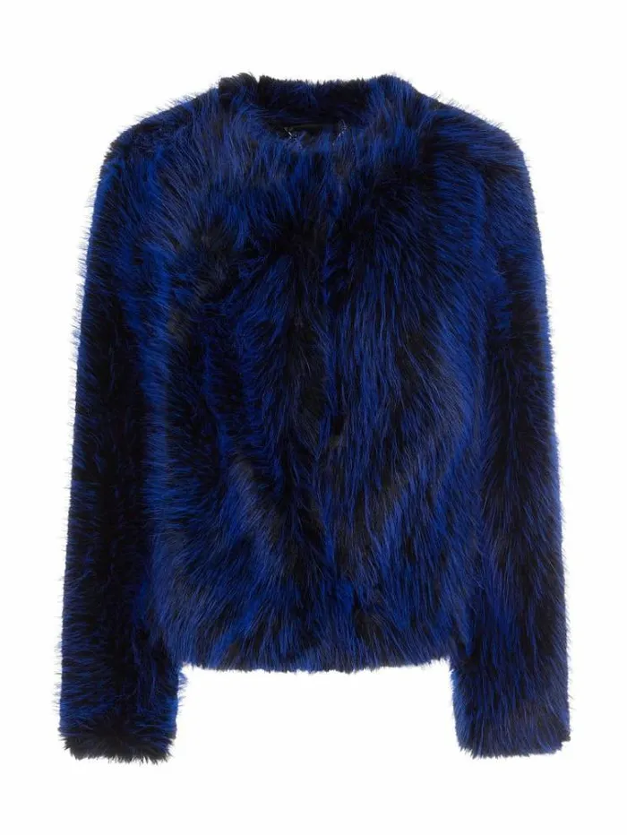 Women Faux Fur Jacket Blue Guess Coats And Jackets