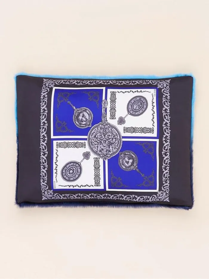 Women Faux Fur Rectangular Cushion Blue Multi Guess Home Collection