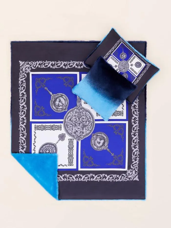 Women Faux Fur Rectangular Cushion Blue Multi Guess Home Collection