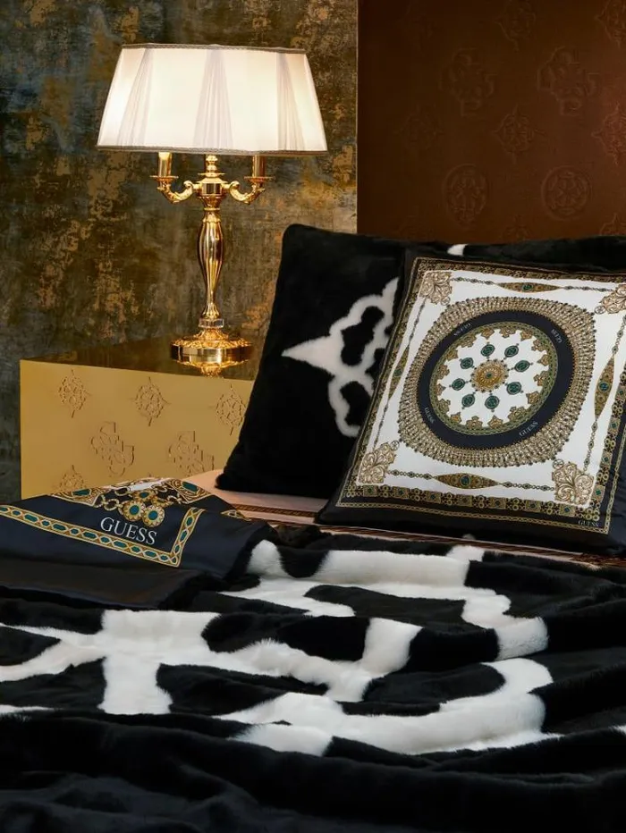Women Faux Fur Square Cushion Black Guess Home Collection