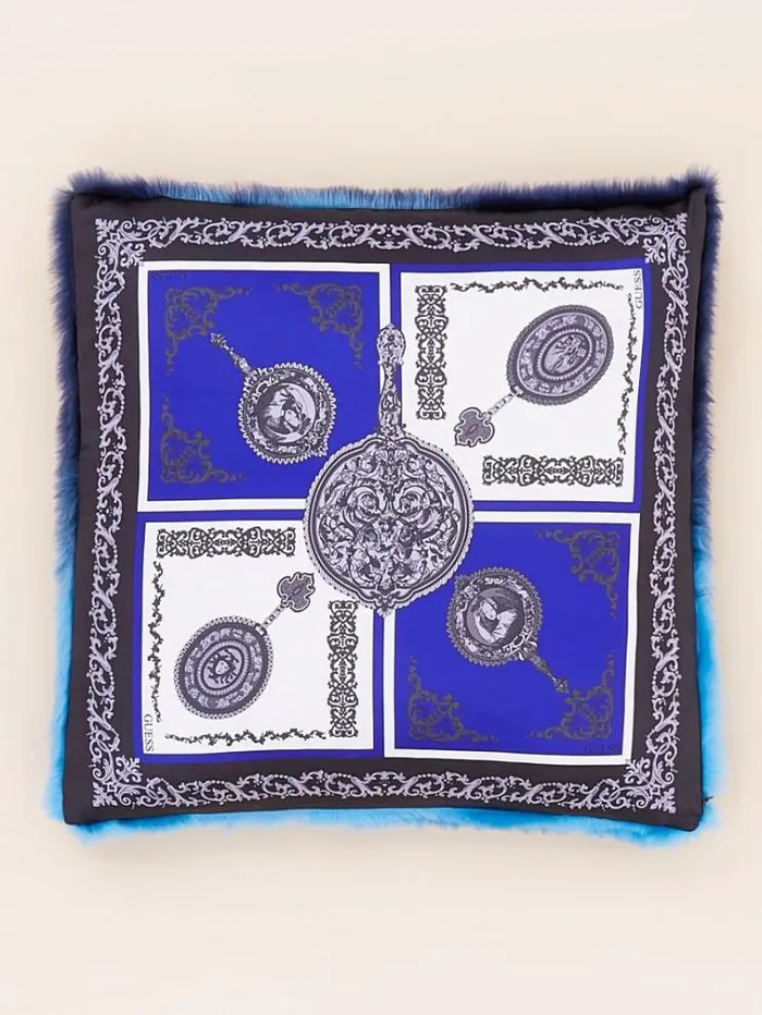 Women Faux Fur Square Cushion Blue Multi Guess Home Collection