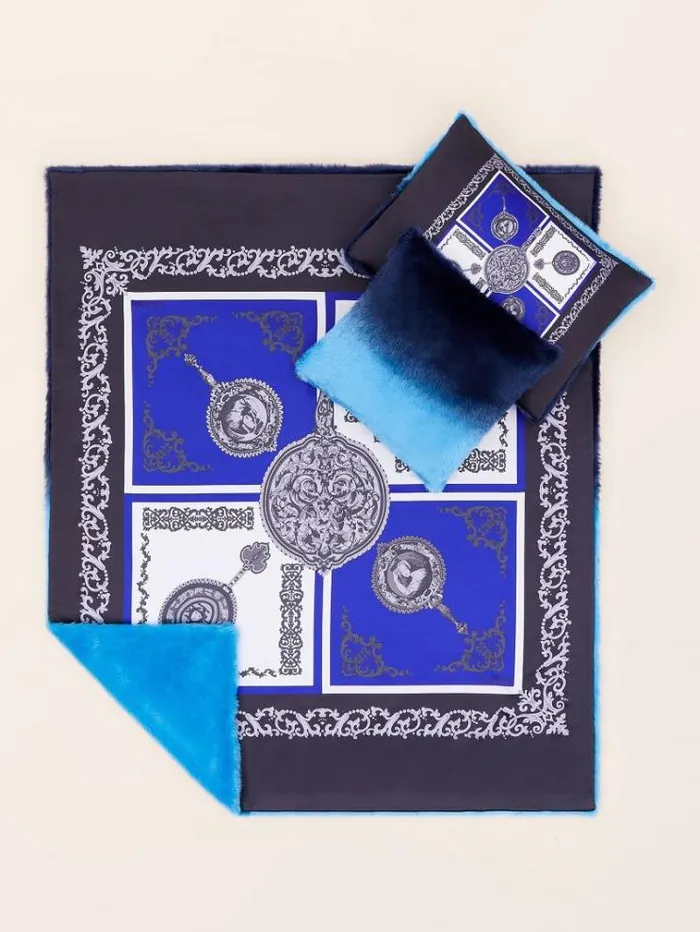 Women Faux Fur Square Cushion Blue Multi Guess Home Collection