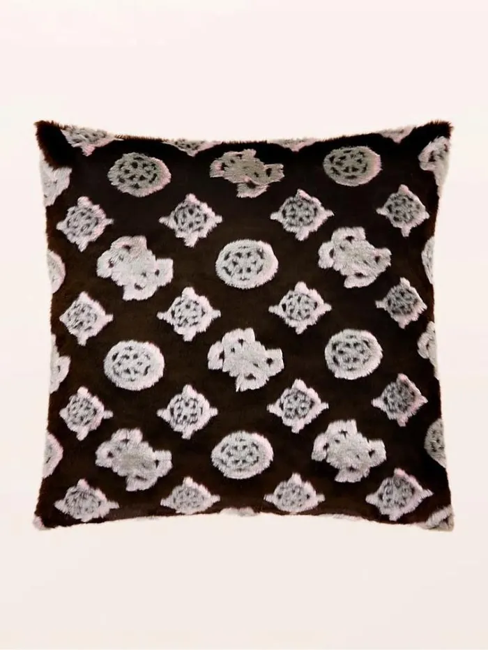 Women Faux Fur Square Cushion Brown Multi Guess Home Collection