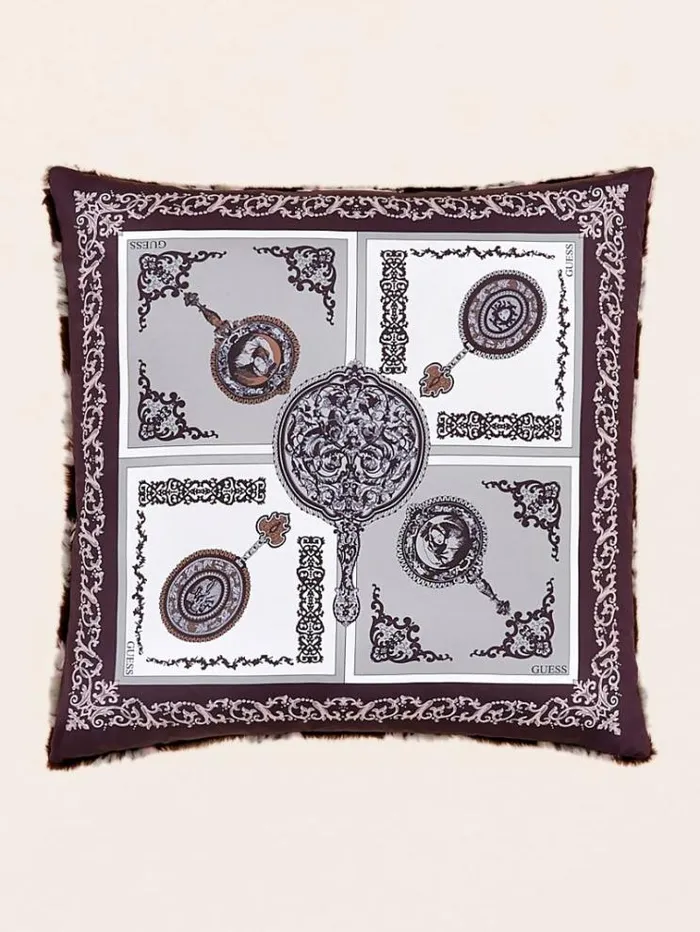 Women Faux Fur Square Cushion Brown Multi Guess Home Collection