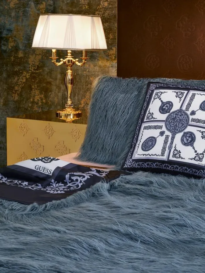 Women Faux Fur Square Cushion Light Blue Guess Home Collection