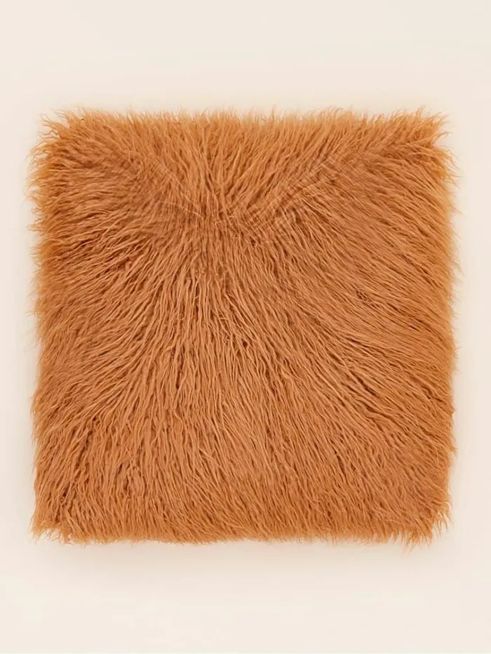 Women Faux Fur Square Cushion Light Brown Guess Home Collection