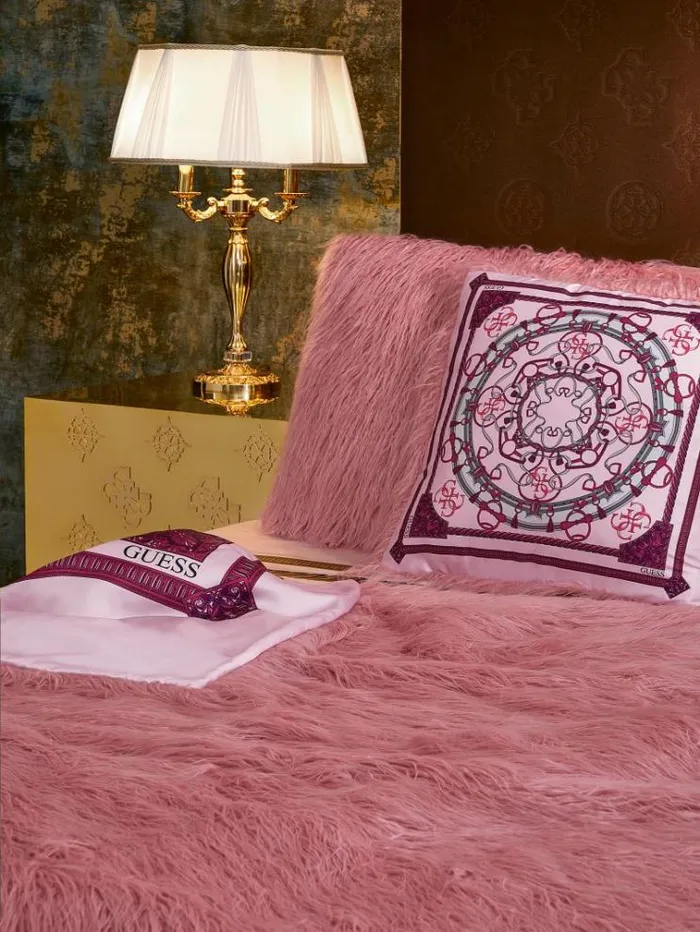 Women Faux Fur Square Cushion Pink Guess Home Collection