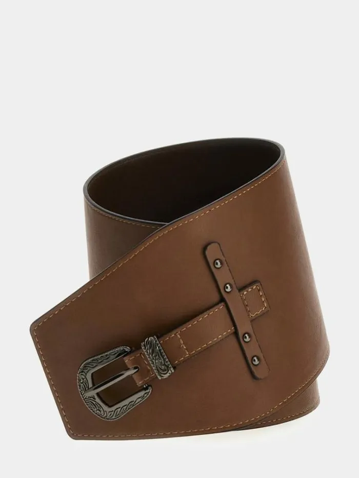 Women Faux Leather Corset Belt Brown Guess Belts