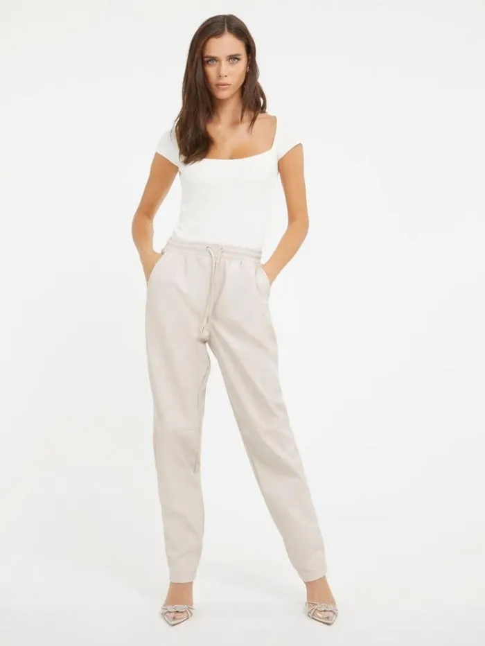 Women Faux Leather Jogger Pant Light Pink Guess Trousers
