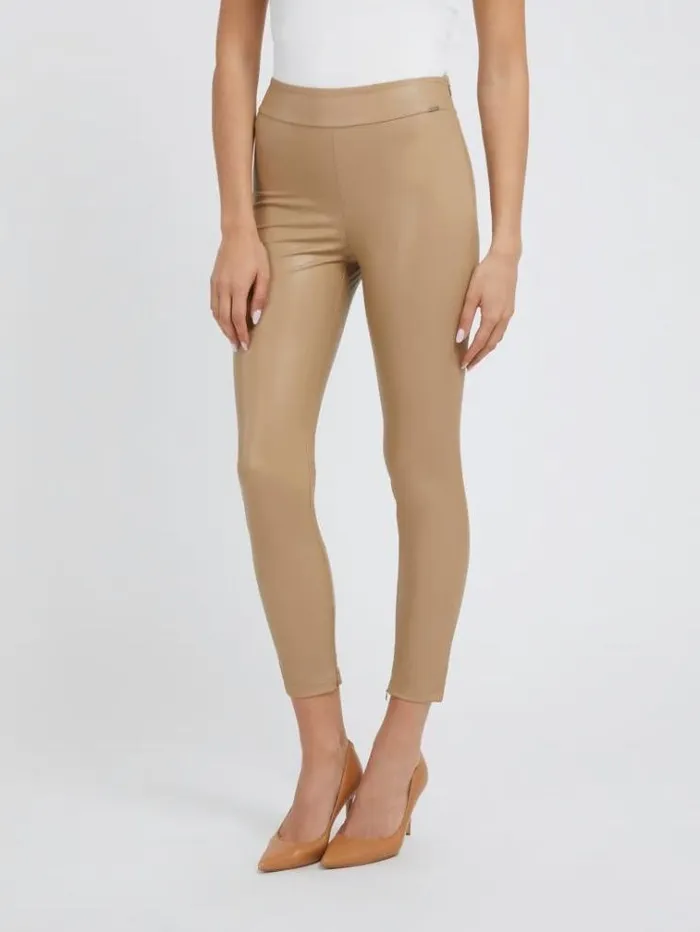 Women Faux Leather Legging Beige Guess Trousers