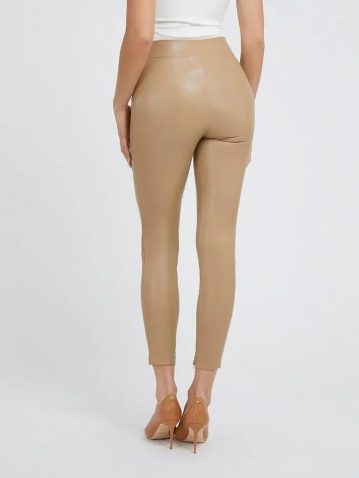 Women Faux Leather Legging Beige Guess Trousers