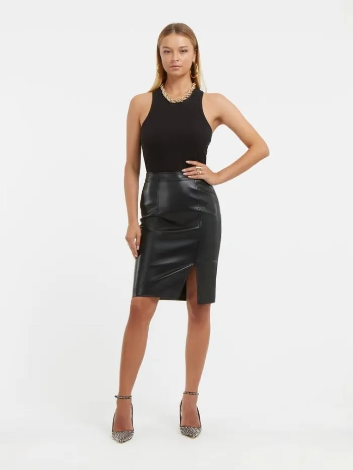 Women Faux Leather Midi Skirt Black Guess Skirts And Shorts