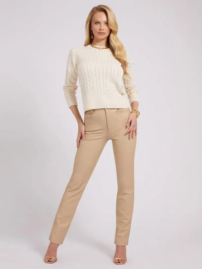 Women Faux Leather Pant Beige Guess Trousers