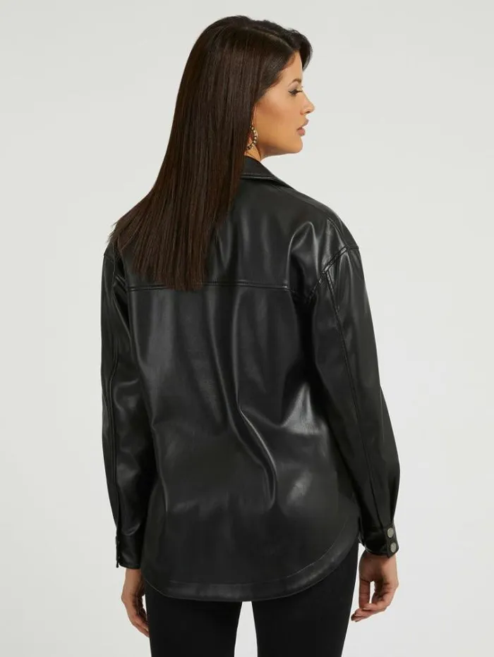 Women Faux Leather Shirt Black Guess Tops And Shirts
